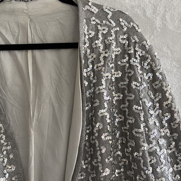 Vintage Edith Flagg California Sequin Jacket Open Front Silver Sequins Disco - Picture 6 of 14